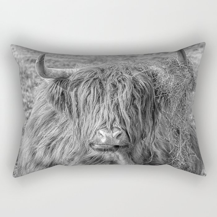 Black and white big Scottish Highland cow Rectangular Pillow by Haley ...