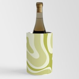 Modern Retro Liquid Swirl Abstract in Light Lime Avocado Green Tones Wine Chiller