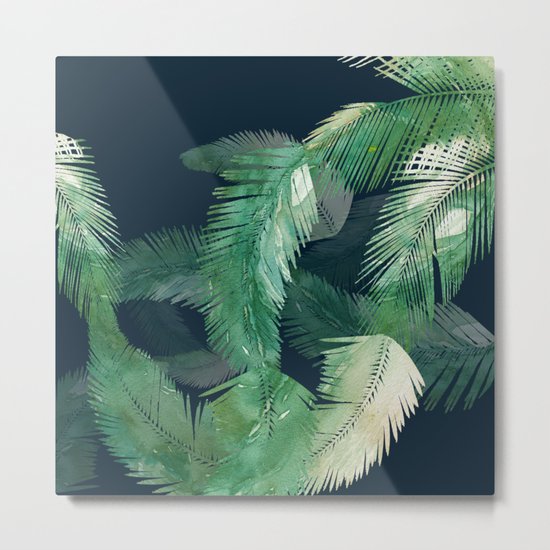 Tropical Leaves at Night Metal Print
