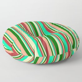 [ Thumbnail: Eye-catching Brown, Green, Beige, Dark Green & Light Salmon Colored Lined/Striped Pattern Floor Pillow ]