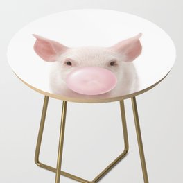 Baby Pig Blowing Bubble Gum, Pink Nursery, Baby Animals Art Print by Synplus Side Table