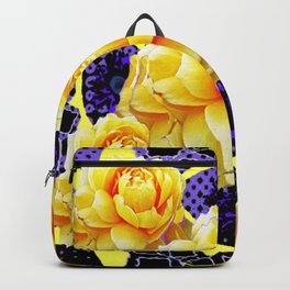 ABSTRACT YELLOW ROSES GEOMETRIC PATTERN BLACK ART Backpack