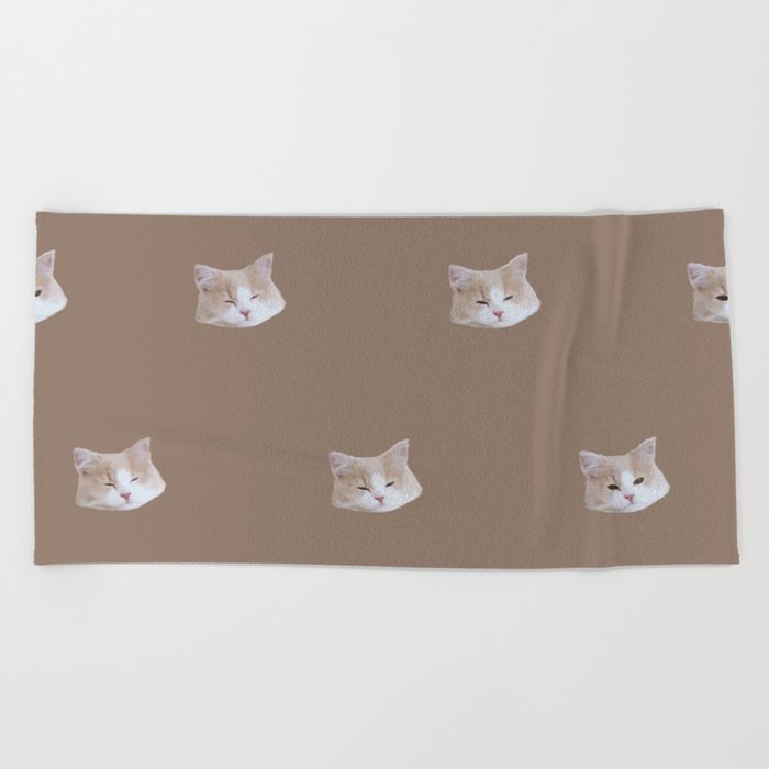 omochi cat monogram illustration version brown Beach Towel