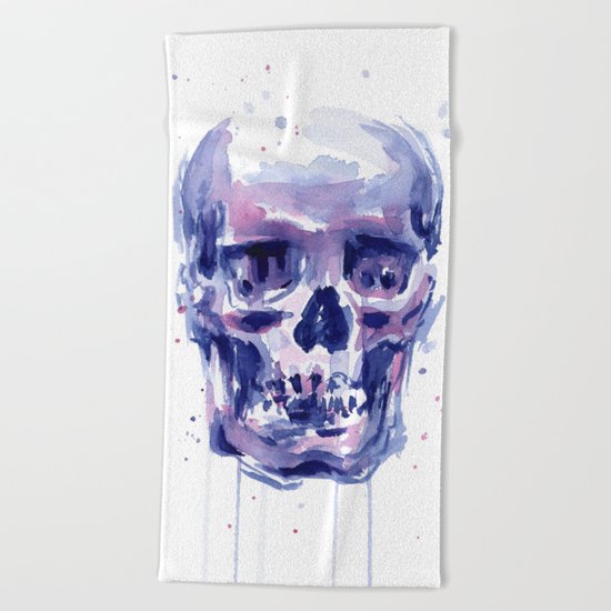 Skull Watercolor Purple Colorful Beach Towel