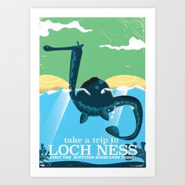 Loch ness Scotland Monster vintage travel poster Art Print | Funny, Illustration, Children, Vector 