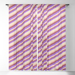 [ Thumbnail: Purple, Beige, Light Coral & Maroon Colored Lined/Striped Pattern Sheer Curtain ]