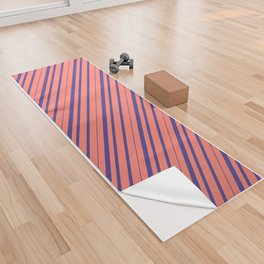 [ Thumbnail: Salmon and Dark Slate Blue Colored Lined/Striped Pattern Yoga Towel ]