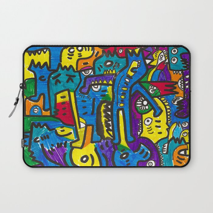 Joyful and Colorful Graffiti Creatures Felt Pen on Paper Laptop Sleeve