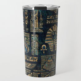 Egyptian hieroglyphs and deities -Abalone and gold Travel Mug