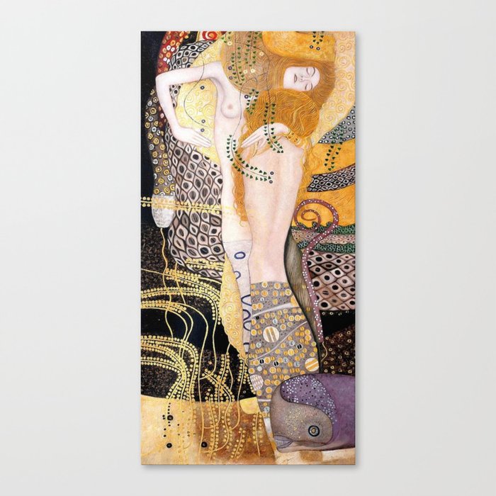 The Mermaids, Water Serpents floral maritime painting by Gustav Klimt Canvas Print