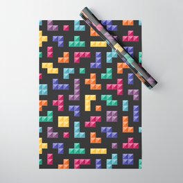 Tetris bricks jewel tones on black pattern Wrapping Paper