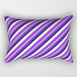 [ Thumbnail: Midnight Blue, Light Yellow, and Purple Colored Striped/Lined Pattern Rectangular Pillow ]