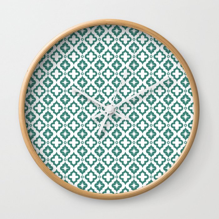 Green Blue Ornamental Arabic Pattern Wall Clock