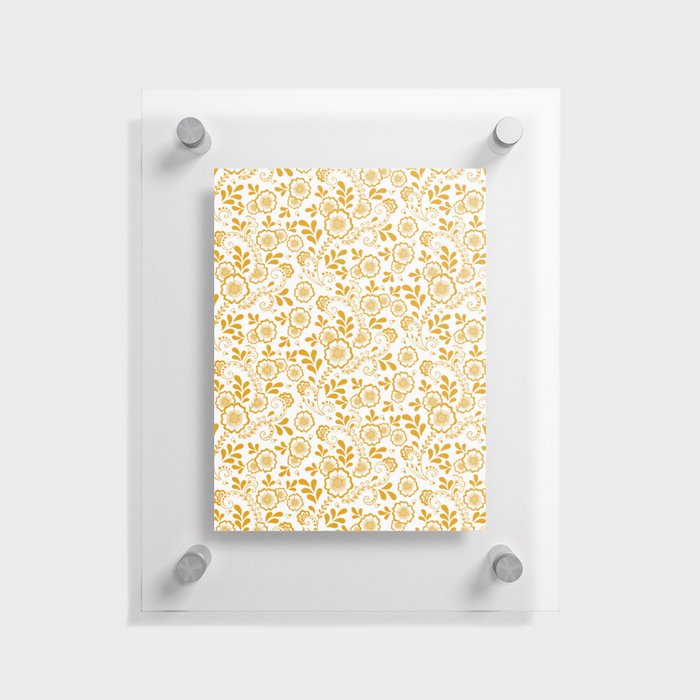 Mustard Eastern Floral Pattern Floating Acrylic Print