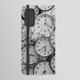 Clocks montage, time variations black and white portrait photograph - photography - photographs Android Wallet Case