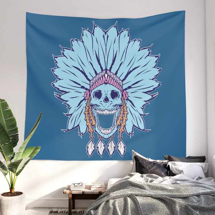 Skull Warrior Tapestry Art Wall Hanging Sofa Table Bed Cover Home Decor 