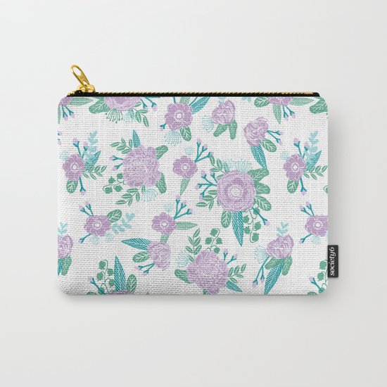 Floral bouquet pastel mint lilac florals painted painted pattern basic minimal pattern print Carry-All Pouch