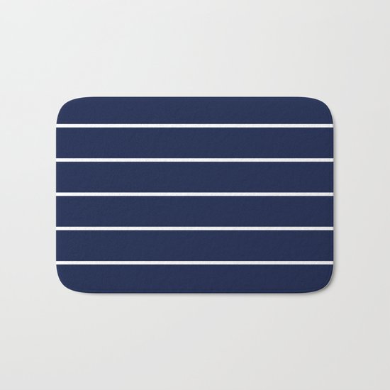 Indigo Navy Blue Pinstripes Bath Mat