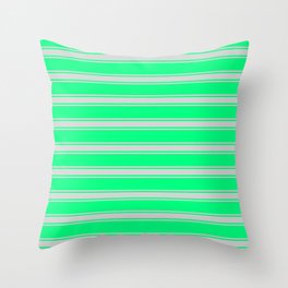 [ Thumbnail: Green and Light Gray Colored Stripes/Lines Pattern Throw Pillow ]