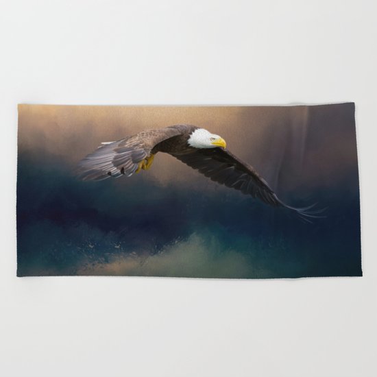 Painting flying american bald eagle Beach Towel