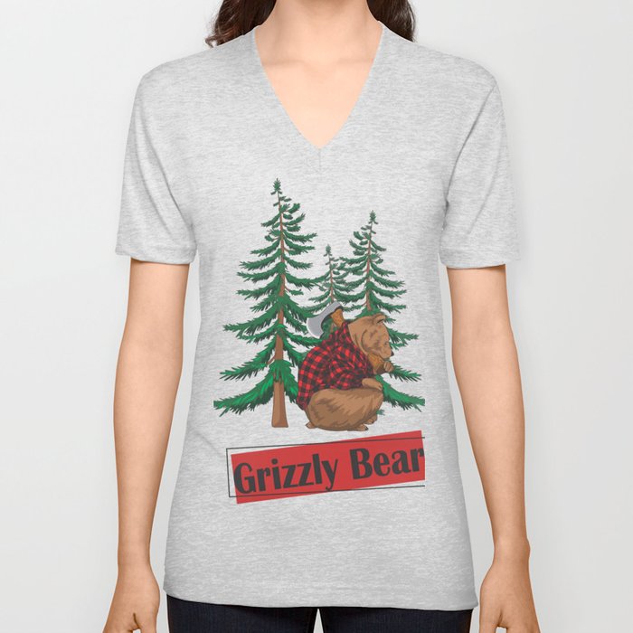 Grizzly Bear V Neck T Shirt