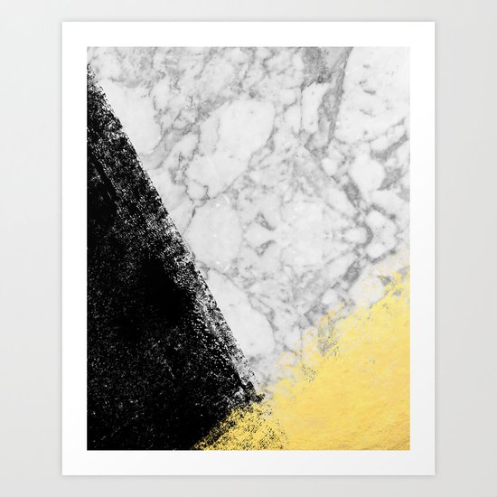 Marble with Black & Gold - gold foil, gold, marble, black and white, trendy, luxe, gold phone Art Print