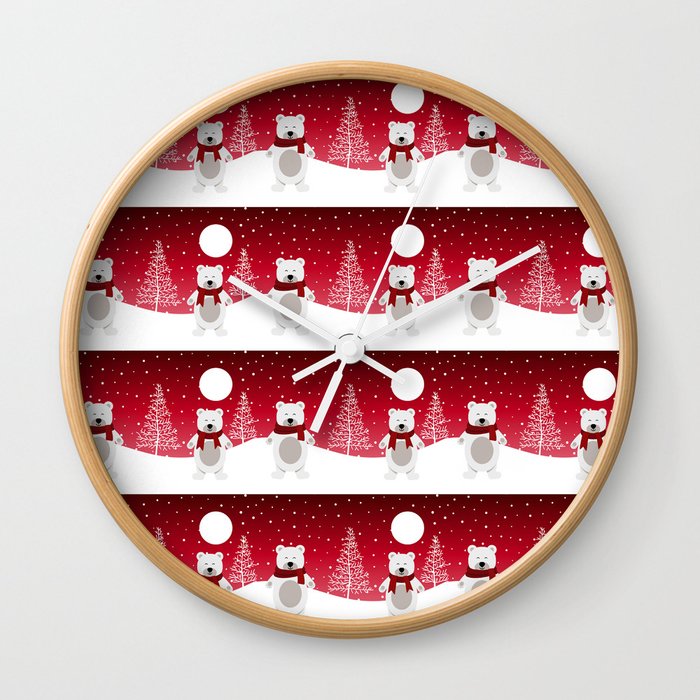 Christmas Polar Bear Pattern Wall Clock