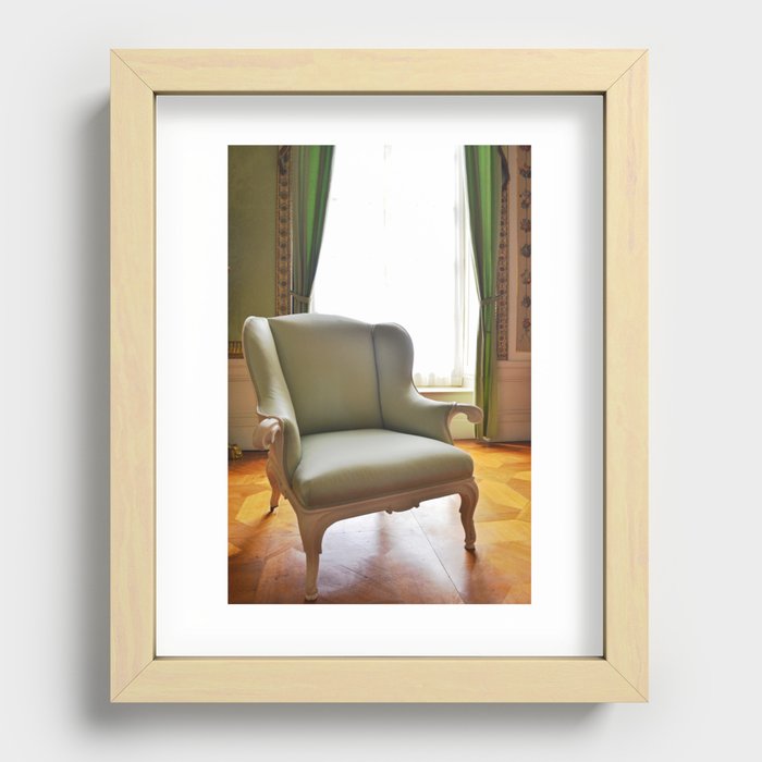 Medieval Castle life | Royal lounge furniture | Pale green and white wooden armchair Recessed Framed Print