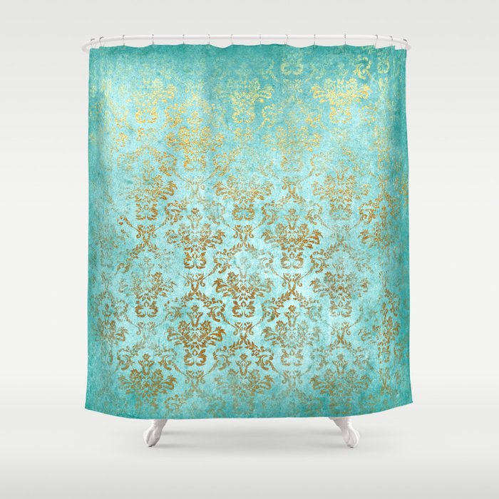 Mermaid Gold Aqua Seafoam Damask Shower Curtain By Betterhome