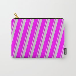 [ Thumbnail: Light Gray and Fuchsia Colored Striped/Lined Pattern Carry-All Pouch ]