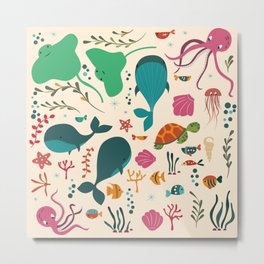 Sea creatures 003 Metal Print | Illustration, Bubbles, Cute, Seacreatures, Animal, Digital, Graphicdesign, Curated, Turtle, Pattern 