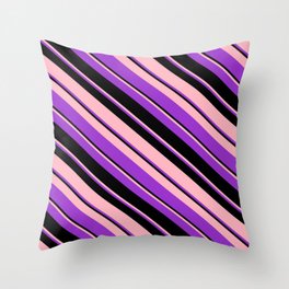[ Thumbnail: Light Pink, Dark Orchid, and Black Colored Lines/Stripes Pattern Throw Pillow ]