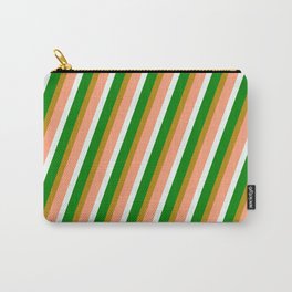 [ Thumbnail: Dark Goldenrod, Light Salmon, Mint Cream, and Green Colored Pattern of Stripes Carry-All Pouch ]
