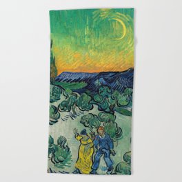 Vincent van Gogh - Moonlit Landscape with Couple Walking Beach Towel