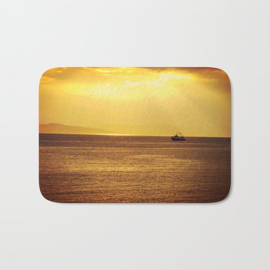Going Fishing at sunset Bath Mat