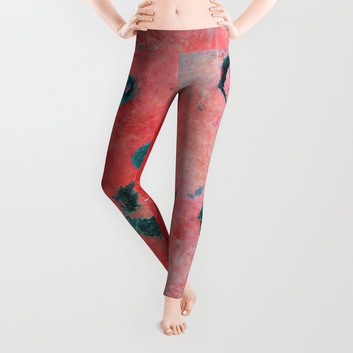 Red Turquoise Textured Abstract Leggings