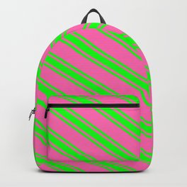 [ Thumbnail: Hot Pink and Lime Colored Lines Pattern Backpack ]