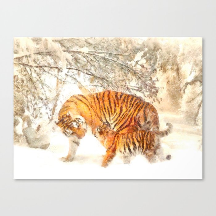 Siberian Tigers Mother and Cub Canvas Print
