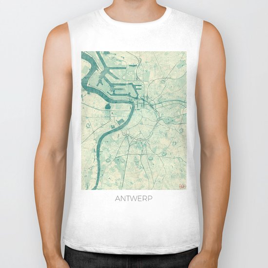 Antwerp Map Blue Vintage Biker Tank