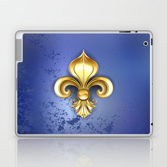 Gold Fleur De Lis on a Blue Background Laptop & iPad Skin
