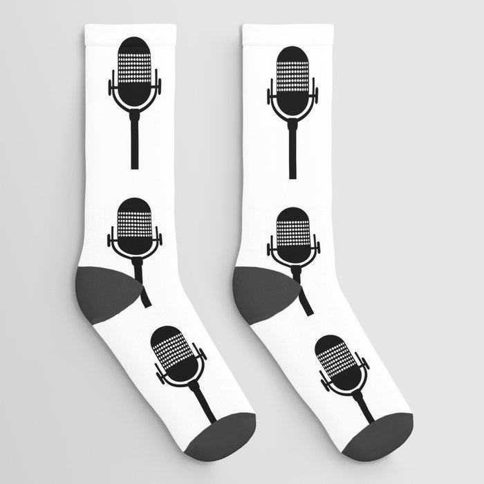 Retro Microphone In White Line Drawing Socks