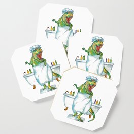 T-rex taking bath dinosaur painting Coaster
