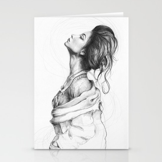 Pretty Lady Illustration Woman Portrait Beauty Stationery Cards