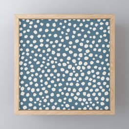 Dots - Alabaster White + Inky Blue Framed Mini Art Print