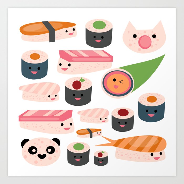 Kawaii sushi white Art Print