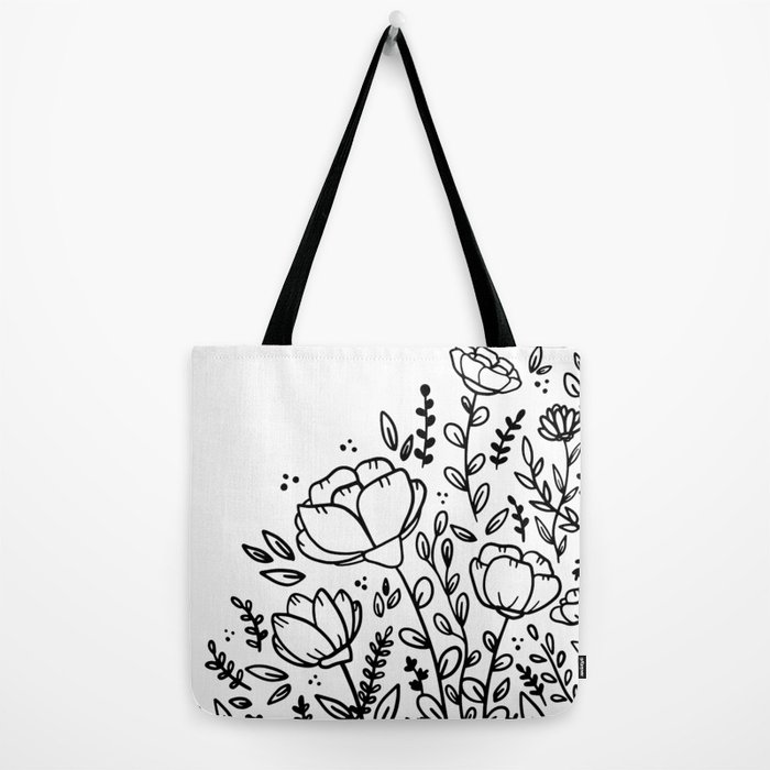 Black Floral Drawing Tote Bag Simple Modern Functional -  Norway