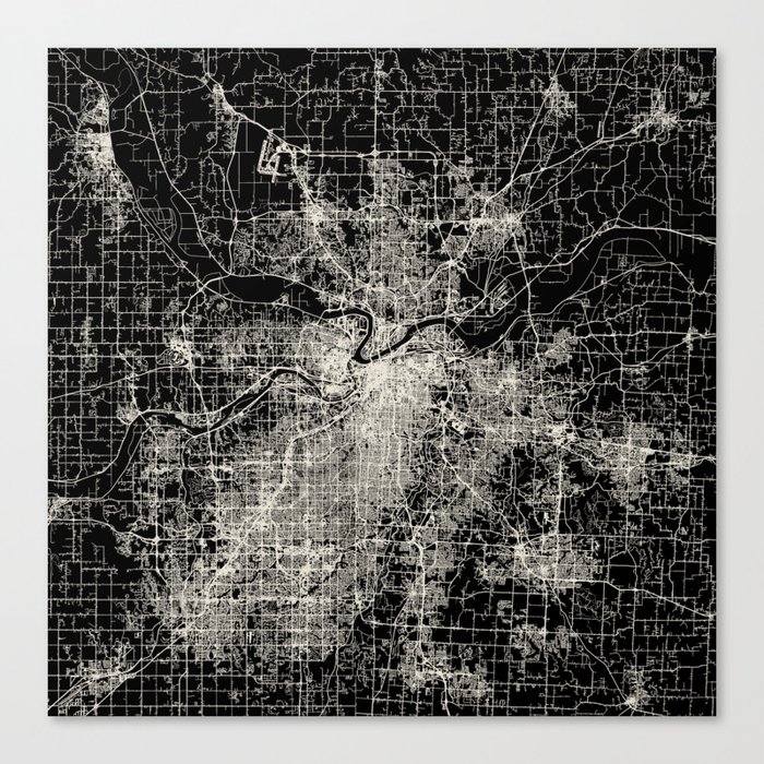 Kansas City - Black and White City Map Canvas Print