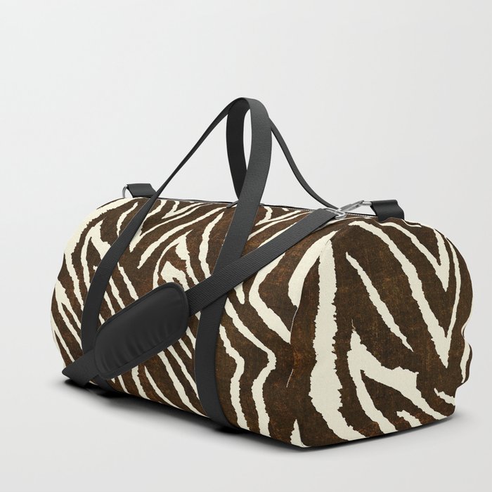 Animal Print Zebra In Winter Brown And Beige Duffle Bag By Animal Print Zebra In Winter Brown And Beige Duffle Bag