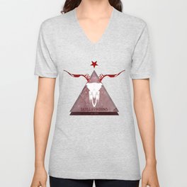 Skull and Horns double Red Pyramid V Neck T Shirt