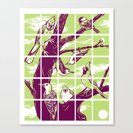 Woodcut birds Canvas Print